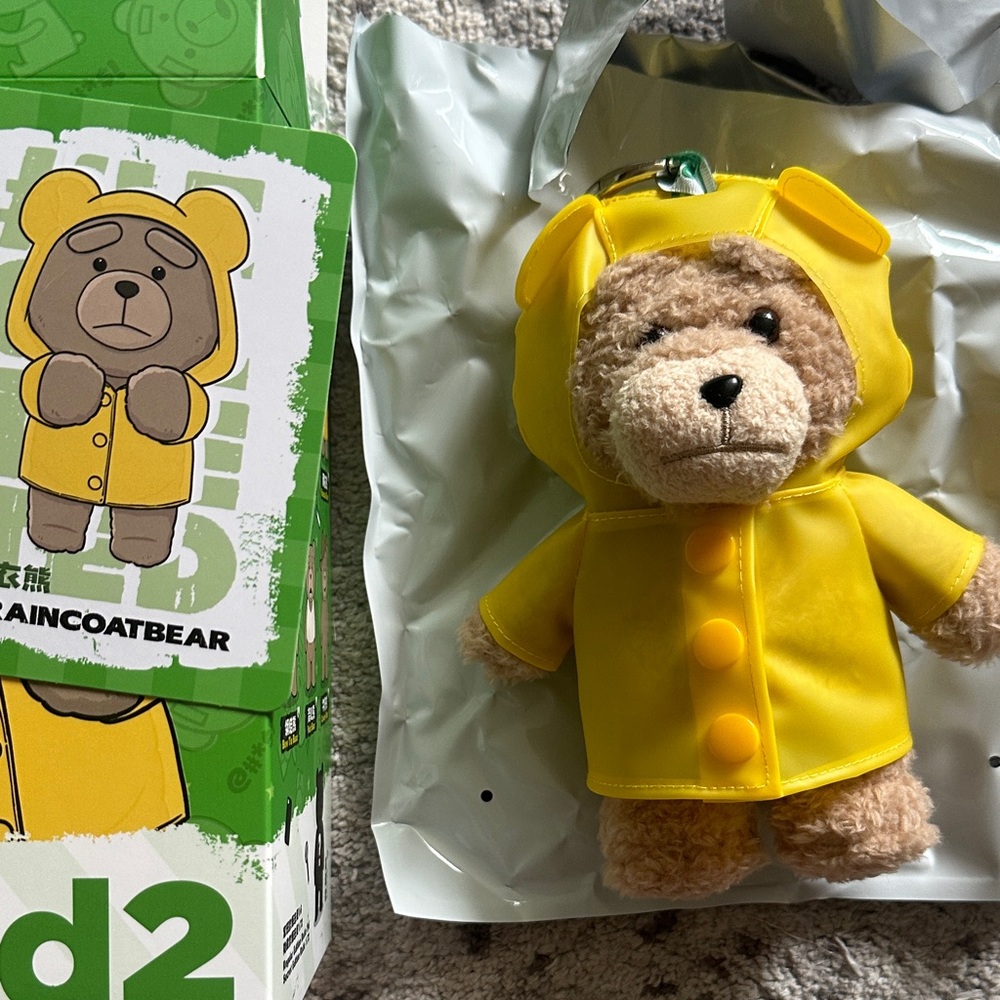 POP MART Ted2 Teddy Bear Action Plush Pendant – Raincoat Bear – 100% Authentic
